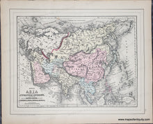 Load image into Gallery viewer, Antique map of Asia with political divisions. Antique-Hand-Colored-Map-Double-sided-map:-Map-of-Asia-showing-its-Political-Divisions-and-also-the-Various--Routes-of-Travel-between-London-&-India-China-&-Japan;-verso:-Map-of-Persia-Arabia-Turkey-in-Asia-Afghanistan-Beloochistan-Asia--1885-Mitchell-Maps-Of-Antiquity-1800s-19th-century