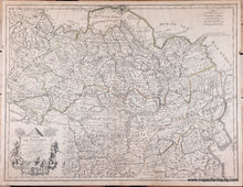 Load image into Gallery viewer, Antique map with original hand-drawn line color along the boundaries on the map in tones of green, yellow, orange