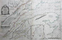 Load image into Gallery viewer, Antique-Hand-Colored-Map-An-Exact-Chart-of-the-River-St.-Lawrence-from-Fort-Frontenac-to-the-Island-of-Anticosti-shewing-the-Soundings-Rocks-Shoals-&c.-with-Views-of-the-Lands-and-all-necessary-Instructions-for-navigating-that-River-to-Quebec-North-America-Canada-1775-Jeffreys-Maps-Of-Antiquity