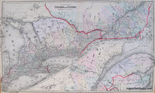 Load image into Gallery viewer, Antique-Hand-Colored-Map-Provinces-of-Ontario-and-Quebec-Map-of-the-Territory-of-Alaska-(Russian-America)-Ceded-by-Russia-to-the-United-States-New-Brunswick-Nova-Scotia-Newfoundland-and-Prince-Edward-Island-Canada-Alaska-1884-Gray-Maps-Of-Antiquity