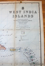 Load image into Gallery viewer, 1910 - West India Islands Antique Map Genuine Printed-Color Folding