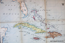 Load image into Gallery viewer, 1910 - West India Islands Antique Map Genuine Printed-Color Folding