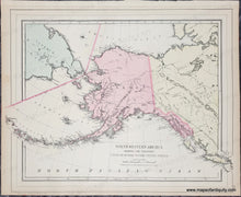 Load image into Gallery viewer, Antique Map of North Western America aka Alaska. Antique-Hand-Colored-Map-Double-sided-sheet-with-multiple-maps:-Centerfold---Map-of-Mexico-Central-America-and-the-West-Indies;-versos:-North-Western-America-showing-the-Territory-Ceded-by-Russia-to-the-United-States-/-Cuba-Caribbean--1885-Mitchell-Maps-Of-Antiquity-1800s-19th-century