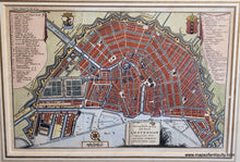 Load image into Gallery viewer, Antique map of the city of Amsterdam with vibrant colors of red, blue, green and yellow. North is oriented to the lower right. Genuine-Antique-Map-Amsterdam-Grondtekening-der-Stad-Amsterdam-uitgegeven-door-Isaak-Tirion-1742-Tirion-Maps-Of-Antiquity