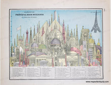 Load image into Gallery viewer, c. 1893 - Diagram of The Principal High Buildings of The Old World - Genuine Antique Print