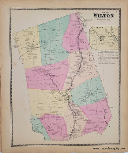 Antique-Map-Town-of-Wilton-Connecticut-CT-1867-Beers-1860s-1800s-19th-century-Maps-of-Antiquity