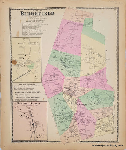 Antique-Hand-Colored-Map-Town-of-Ridgefield, Titticus, Ridgefield-Station-(CT)-Connecticut-United-States-Northeast-1867-Beers-Maps-Of-Antiquity