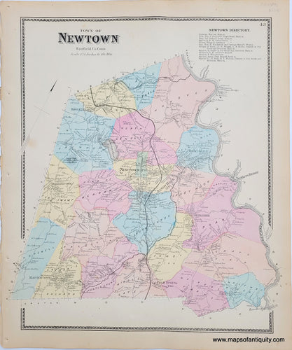 Antique-Map-Town-of-Newtown-Connecticut-CT-1867-Beers-1860s-1800s-19th-century-Maps-of-Antiquity