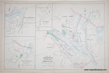 Load image into Gallery viewer, An antique map titled 'City of Derby and Borough of Shelton' with multiple inset maps, on aged paper with original color in pink, blue for water and green for parks and cemeteries