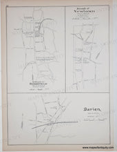 Load image into Gallery viewer, Antique map of villages or boroughs in CT, showing detailed street and boundary maps of Borough of Newtown, Ridgefield, and Darien, printed in black ink on aged off-white paper.