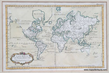 Load image into Gallery viewer, Genuine-Antique-Map-Carte-Reduite-du-Globe-Terrestre-world-map-before-captain-cook-1764-Bellin-Maps-Of-Antiquity