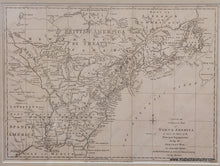 Load image into Gallery viewer, Genuine-Antique-Map-A-New-and-Correct-Map-of-North-America-in-which-the-places-of-the-principal-engagements-during-the-present-war-are-accurately-inserted-and-the-Boundaries-as-Settled-by-Treaty-in-1783-Clearly-Marked-1783-Bew-Political-Magazine-Maps-Of-Antiquity