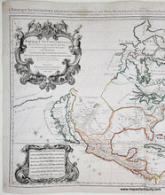 Load image into Gallery viewer, Antique map of North America with decorative elements and text. Line color in green, red, orange, yellow. Genuine-Antique-Map-North-America-Amerique-Septentrionale-divisee-en-ses-principales-parties-scavoir-Les-Terres-Arcticques-Le-Canada-ou-Le-Nouvelle-France-Le-Mexique-ou-Nouvelle-Espagne-Le-Nouveau-Mexique-Les-Isles-de-Terre-Neuve-de-Californie-et-Antilles--1690-Jaillot-Maps-Of-Antiquity