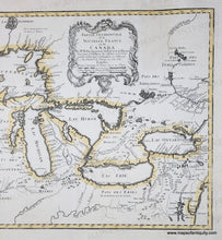 Load image into Gallery viewer, Antique map of North America with the Great Lakes, labeled territories and bodies of water. Genuine-Antique-Map-Great-Lakes-Partie-Occidentale-de-la-Nouvelle-France-ou-du-Canada-1755-Bellin-Homann-Heirs-Maps-Of-Antiquity