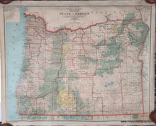 Load image into Gallery viewer, Map in muted classic tones of green, yellow, orange, red. Genuine-Antique-Map-The-State-of-Oregon-1922-General-Land-Office-Maps-Of-Antiquity
