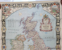 Load image into Gallery viewer, Close up top half. Map with a variety of classic colored. Genuine-Vintage-Map-The-British-Isles-1949-Darley-Riddiford-National-Geographic-Maps-Of-Antiquity
