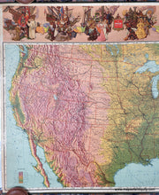 Load image into Gallery viewer, Close up left side. Map with vibrant original color in tones of red, pink, yellow, orange, and green, with blue ocean. Genuine-Antique-Map-Ohmans-New-Relief-Map-of-the-United-States-1942-The-Ohman-Co--Maps-Of-Antiquity