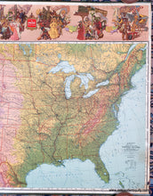 Load image into Gallery viewer, Close up right side. Map with vibrant original color in tones of red, pink, yellow, orange, and green, with blue ocean. Genuine-Antique-Map-Ohmans-New-Relief-Map-of-the-United-States-1942-The-Ohman-Co--Maps-Of-Antiquity