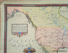 Load image into Gallery viewer, Upper left side close-up. Colorful map showing Alaska to Brazil and Norway to Nigeria with color-coded lines indicating various flights. Text blocks are scattered throughout and a few handsome illustrations show ships and a plane. Genuine-Antique-Map-Map-Showing-The-Overland-And-Overseas-Flights-of-Charles-A-Lindbergh-1928-Ernest-Clegg-Maps-Of-Antiquity