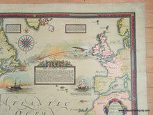 Load image into Gallery viewer, Europe close-up. Colorful map showing Alaska to Brazil and Norway to Nigeria with color-coded lines indicating various flights. Text blocks are scattered throughout and a few handsome illustrations show ships and a plane. Genuine-Antique-Map-Map-Showing-The-Overland-And-Overseas-Flights-of-Charles-A-Lindbergh-1928-Ernest-Clegg-Maps-Of-Antiquity