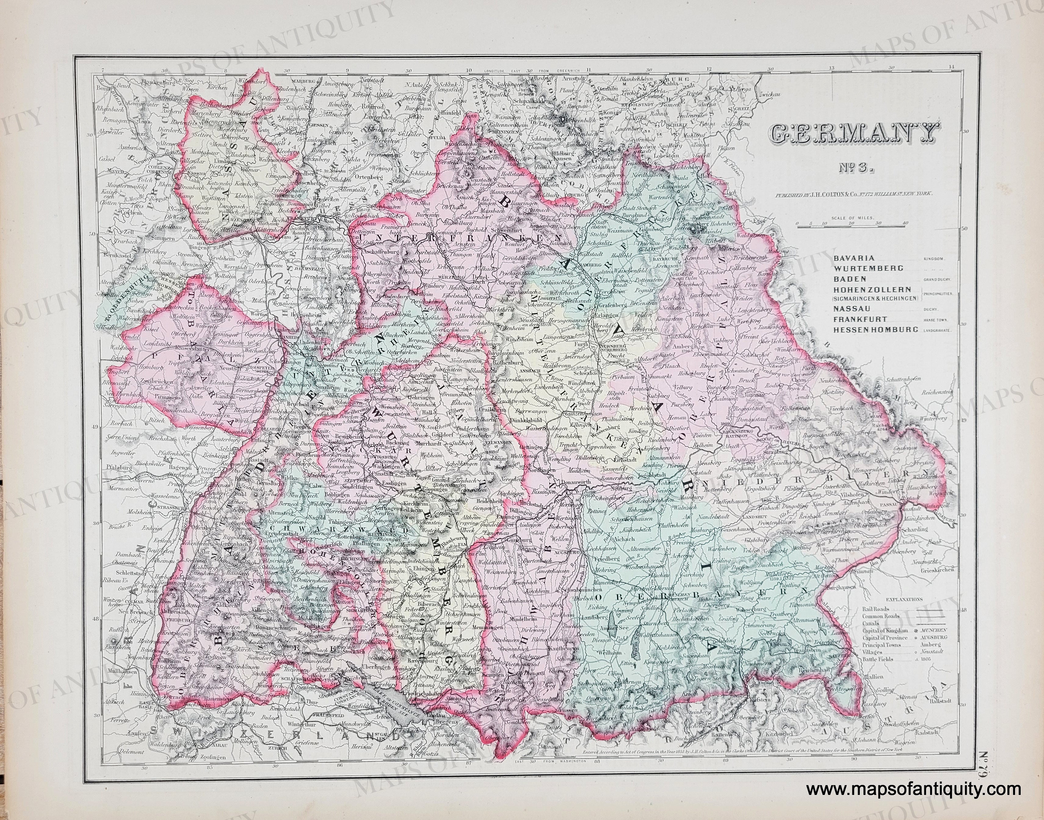 1855 Genuine Antique Map Germany No. 3 – Maps of Antiquity