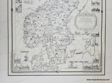 Load image into Gallery viewer, Black and white map of Scandinavia with Norway, Sweden, Denmark, and Iceland filled with detailed illustrations of notable buildings from the 1930s.