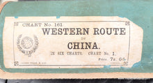 Load image into Gallery viewer, Antique chart back label with text 'Western Route to China' on a blue-green backing paper