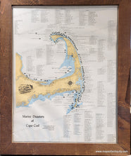 Load image into Gallery viewer, Original printed color with yellow for land and blue along the shore. Vintage-Map-Marine-Disasters-of-Cape-Cod-Shipwreck-Shipwrecks-Nautical-History-Maps-of-Antiquity