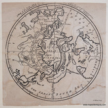 Load image into Gallery viewer, Antique map of the North Pole polar region, uncolored, framed in brown wood frame.