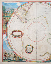 Load image into Gallery viewer, Antique map of the Antarctic region with decorative elements and illustrations. Vibrant coloring.