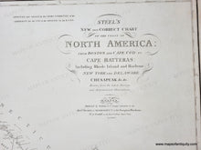 Load image into Gallery viewer, 1813 - Steel's New and Correct Chart of the Coast of North America; from Boston and Cape Cod to Cape Hatteras: including Rhode Island and Harbour, New York, the Delaware, Chesapeak, &c. &c. - Set of Three Genuine Antique Charts