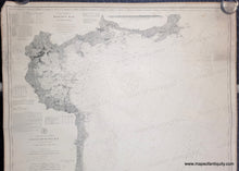 Load image into Gallery viewer, Close up of An antique nautical sailing chart vertical in black and white showing Massachusetts Bay with coastal detail, water depths, and informational text about sailing.