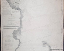 Load image into Gallery viewer, Close up of An antique nautical sailing chart vertical in black and white showing Massachusetts Bay with coastal detail, water depths, and informational text about sailing.