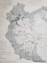 Load image into Gallery viewer, Close up of An antique nautical sailing chart vertical in black and white showing Massachusetts Bay with coastal detail, water depths, and informational text about sailing.