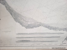 Load image into Gallery viewer, Close up of An antique nautical sailing chart vertical in black and white showing Massachusetts Bay with coastal detail, water depths, and informational text about sailing.