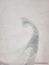 Load image into Gallery viewer, Close up of An antique nautical sailing chart vertical in black and white showing Massachusetts Bay with coastal detail, water depths, and informational text about sailing.