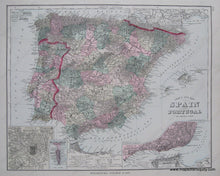 Load image into Gallery viewer, Antique-Hand-Colored-Map-Gray's-New-Map-of-Spain-and-Portugal-Germany-Austria-and-Switzerland-Europe-Spain-and-Portugal-1881-Gray-Maps-Of-Antiquity