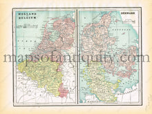Load image into Gallery viewer, 1894 - Denmark Verso: Holland And Belgium Switzerland Antique Map Genuine Printed-Color