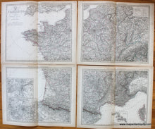 Load image into Gallery viewer, Antique-Map-Frankreich-4-blattern-France-sheets-Stieler-1876-1870s-1800s-19th-century-Maps-of-Antiquity
