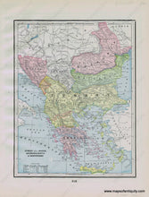 Load image into Gallery viewer, Antique-Printed-Color-Map-Turkey-in-Europe-Greece-Roumania-Servia-&-Montenegro-verso:-Turkish-Empire-in-Europe-and-Asia-Europe-Greece-&-the-Balkans-Turkey-&-the-Mediterranean-1892-Home-Library-&-Supply-Association-Maps-Of-Antiquity