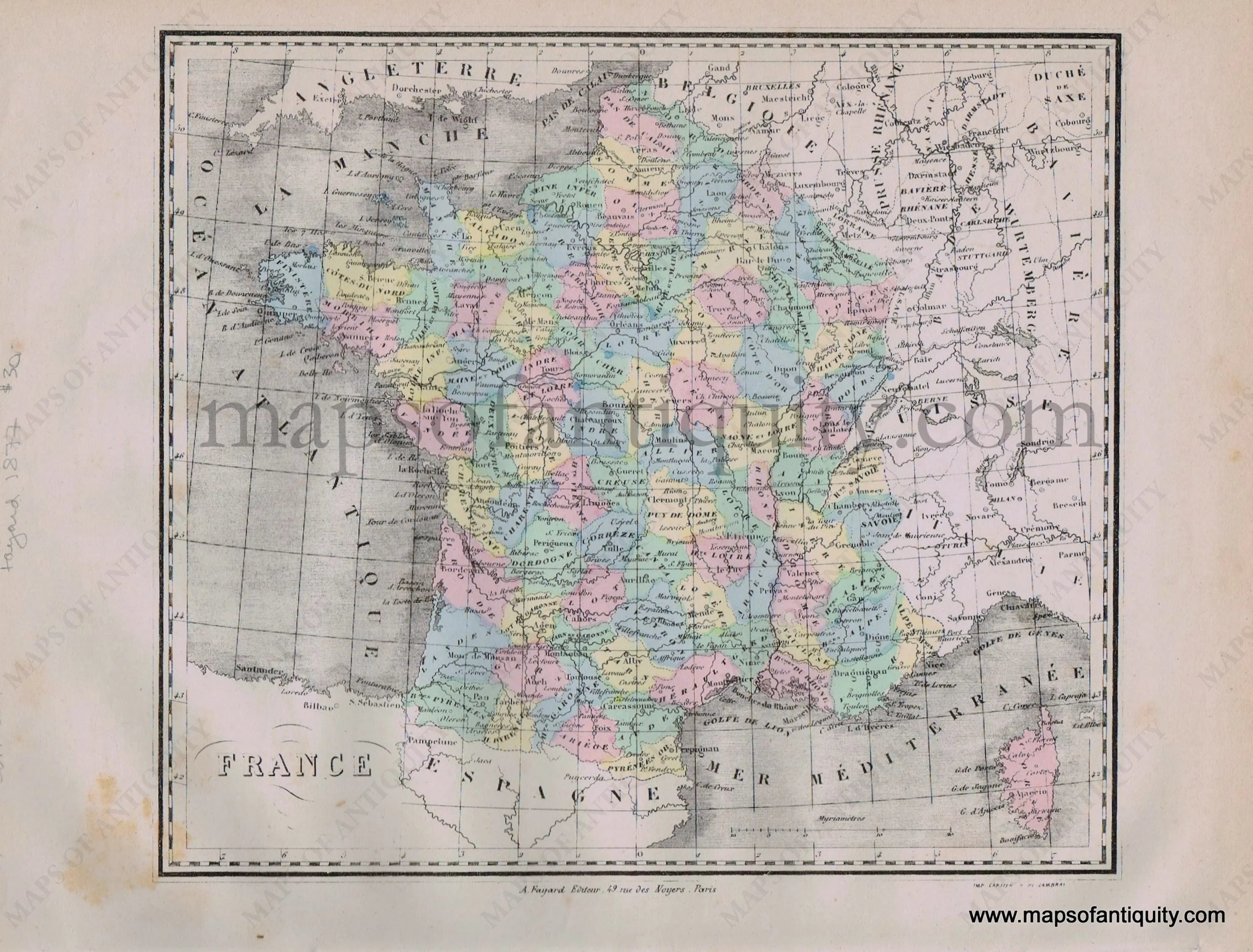1877 - France - Antique Map – Maps of Antiquity