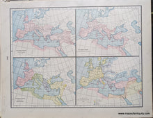 Load image into Gallery viewer, Genuine-Antique-Printed-Color-Comparative-Chart-Maps-of-Europe-during-the-Roman-Empire-Ancient-World--1892-Home-Library-&-Supply-Association-Maps-Of-Antiquity-1800s-19th-century