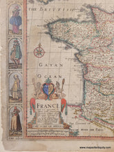 Load image into Gallery viewer, Genuine-Antique-Map-Framed-France-revised-and-augmented-the-attires-of-the-French-and-situations-of-their-chieftest-cityes-observed-by-John-Speede-1676-Speed-Maps-Of-Antiquity