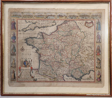 Load image into Gallery viewer, Genuine-Antique-Map-Framed-France-revised-and-augmented-the-attires-of-the-French-and-situations-of-their-chieftest-cityes-observed-by-John-Speede-1676-Speed-Maps-Of-Antiquity
