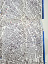 Load image into Gallery viewer, (Close up of small tear on right side) Black and white 3-D style view of paris with buildings and monuments. Blue border and red markings for notable locations. Genuine-Vintage-Map-Vue-du-Centre-de-Paris-1951-Blondel-la-Rougery---Grand-Marnier-Maps-Of-Antiquity