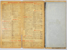 Load image into Gallery viewer, (booklet jacket interior with list of restaurants and cafes) Black and white 3-D style view of paris with buildings and monuments. Blue border and red markings for notable locations. Genuine-Vintage-Map-Vue-du-Centre-de-Paris-1951-Blondel-la-Rougery---Grand-Marnier-Maps-Of-Antiquity