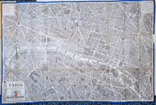 Load image into Gallery viewer, Black and white 3-D style view of paris with buildings and monuments. Blue border and red markings for notable locations. Genuine-Vintage-Map-Vue-du-Centre-de-Paris-1951-Blondel-la-Rougery---Grand-Marnier-Maps-Of-Antiquity