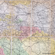 Load image into Gallery viewer, Close-up of part of the Antique map of Germany and surrounding with Berlin. ANtique tones of green, pink, yellow, orange, purple to indicate political boundaries.