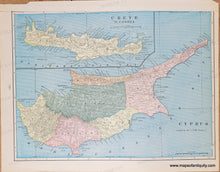 Load image into Gallery viewer, 1895 - Double-sided page of maps: Iceland, Chinese Empire, Cyprus and Crete - Antique Map