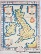 Load image into Gallery viewer, Map of the British Isles with decorative borders and crests. Original color. Vintage 1951. Genuine-Original-Map-The-British-Isles-1951-Cecil-Meyer-Maps-Of-Antiquity